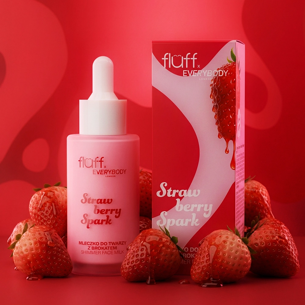 Fluff x Everybody London - Mleczko do twarzy z brokatem - Strawberry Spark 40ml